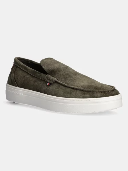 Велурени мокасини Tommy Hilfiger MODERN LIGHT HYBRID SUEDE LOAFER зелено