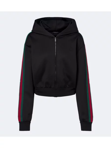 Hanorac cu glugă Gucci cu dungi din jerseu negru