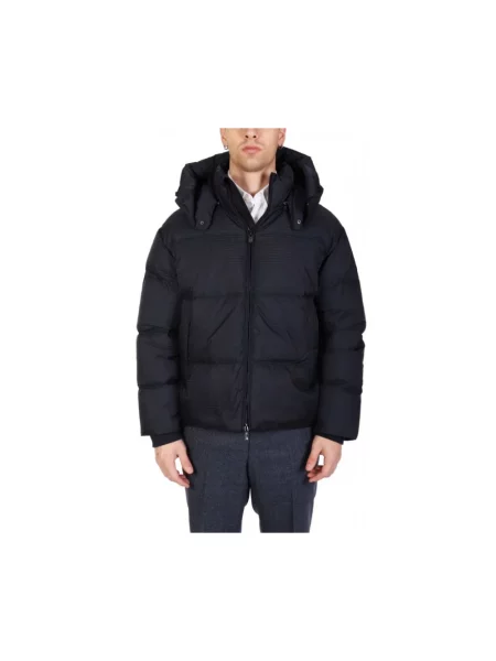 Kurtka puchowa Emporio Armani z kapturem niebieska