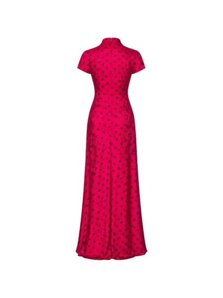 Rochie maxi Saloni cu buline din jacard roșu