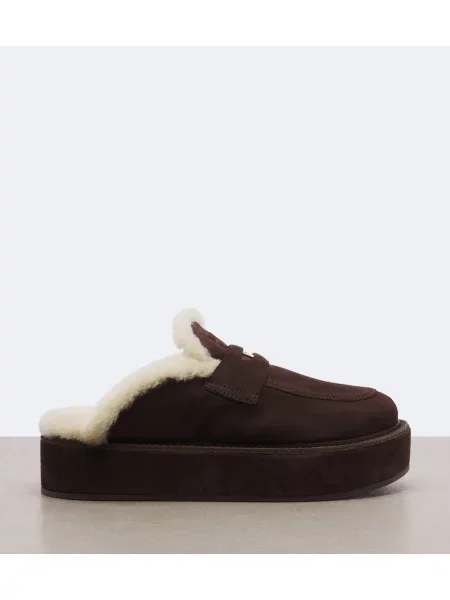 Papuci tip mules Miu Miu din piele de căprioară cu platformă maro