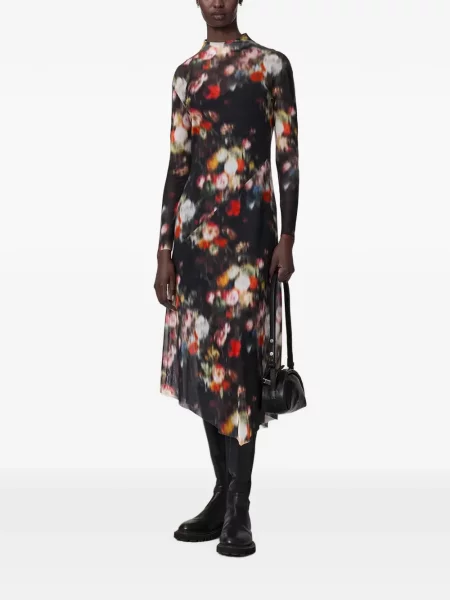 Rochie Allsaints cu model floral cu imagine asimetrică negru