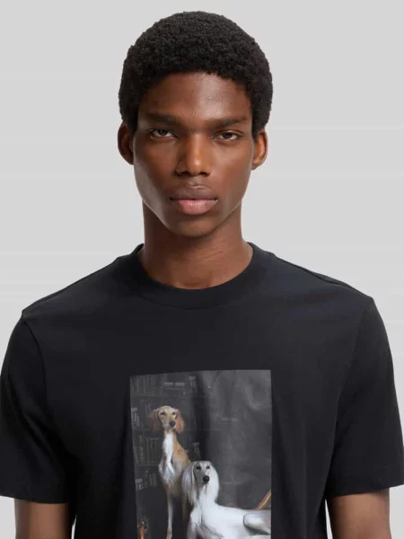 T-shirt o kroju regular fit z czystej bawełny model Daffilo' Hugo czarna