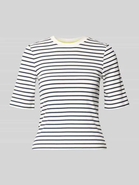 Prążkowany T-shirt we wzór w Style Icon Collection biała