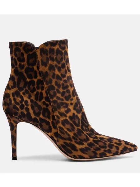 Cizme scurte Gianvito Rossi din piele de căprioară cu imagine cu model leopard maro