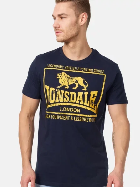LONSDALE Tricou albastru noapte / galben negru