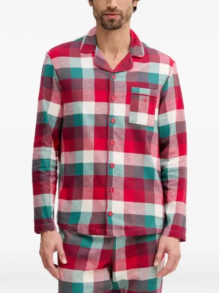 Pijamale Benetton în carouri cu imagine de flanelă roșu