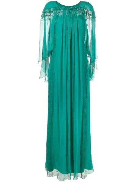 Sukienka wieczorowa Alberta Ferretti koronkowa drapowana garniturowa zielona