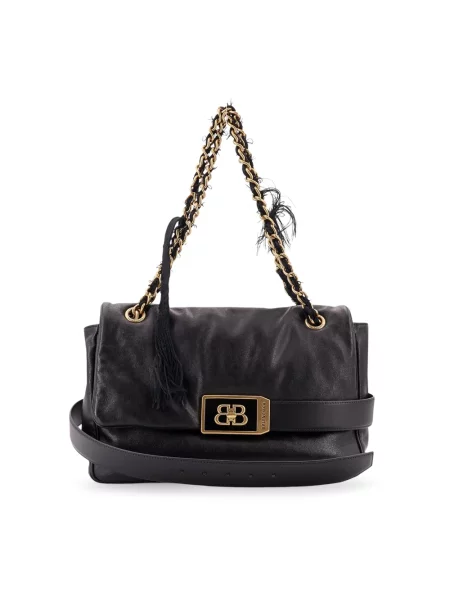 Lniana torebka Balenciaga czarna