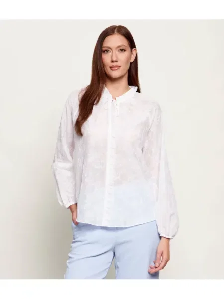 Marc Cain Bluză cu adaos de mătase alb