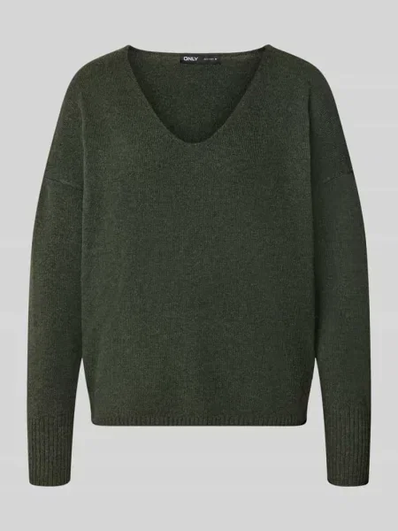 Sweter o kroju relaxed fit z dekoltem w serek Only oliwkowy