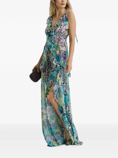 Rochie maxi Cuanna cu model floral cu imagine albastru