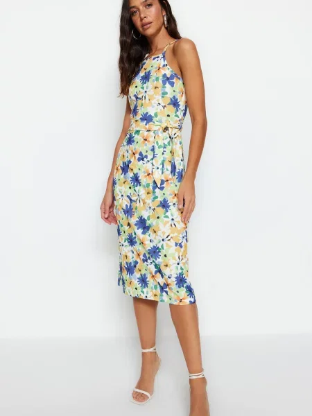 Rochie midi Trendyol cu model floral tricotate cu imagine gri