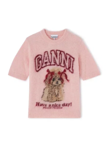 Sweter Ganni z alpaki różowy
