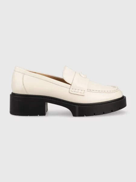 Кожени мокасини Coach Leah Loafer с платформа бежово