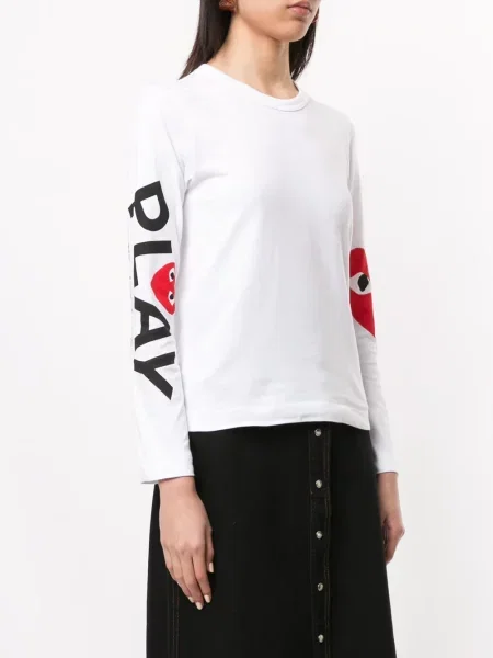 Top Comme Des Garçons Play s potiskem s kulatým výstřihem bílý