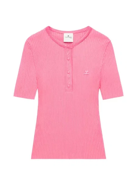 Tricou polo Courreges tricotate roz