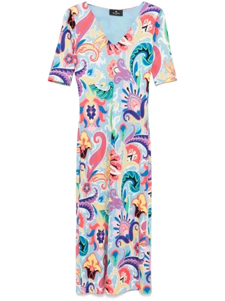 Sukienka midi Etro z wzorem paisley do kolan garniturowa niebieska