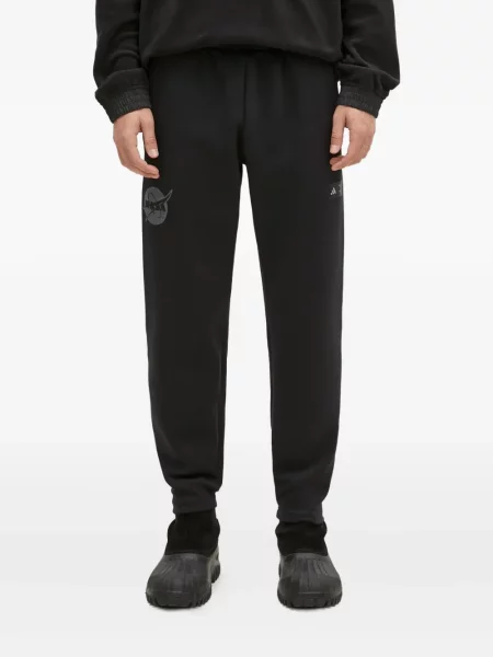 Spodnie cargo Adidas w paski z nadrukiem czarne