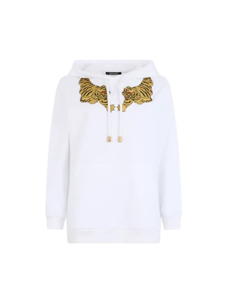 Bluza z kapturem Roberto Cavalli z kapturem w tygrysie prążki biała