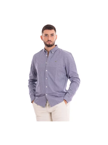 Koszula Lacoste w kratę casual z długim rękawem niebieska