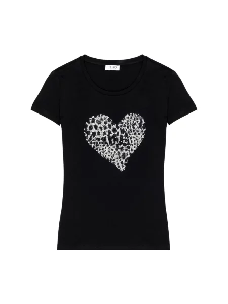 T-shirt zdobiony kamieniami czarna