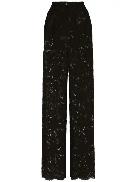Pantaloni Dolce & Gabbana cu model floral din dantelă negru