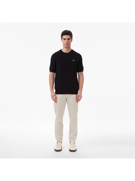 Lacoste Sweter Z Okrągłym Dekoltem Z Krótkim Rękawem Classic Fit czarny