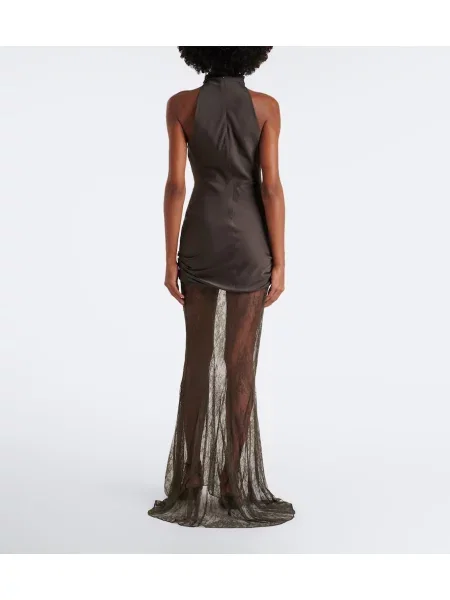 Rochie maxi De La Vali din satin cu volane maro