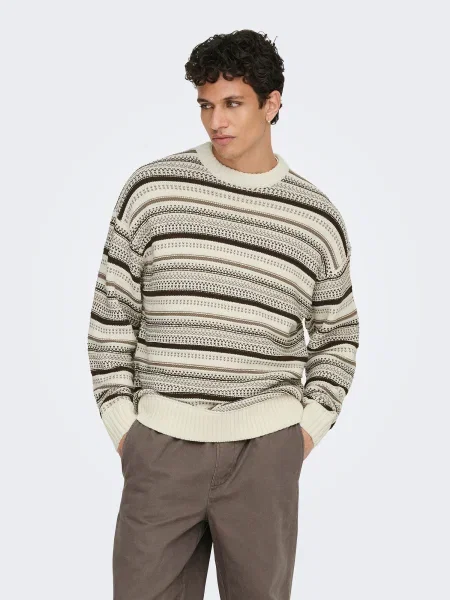 Only & Sons Pulover ONSROY crem deschis maro