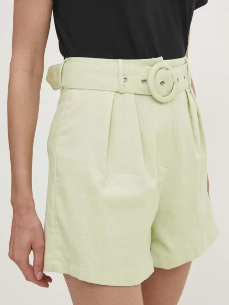 Къс панталон с лен Answear Lab с изчистен дизайн с висока талия зелено