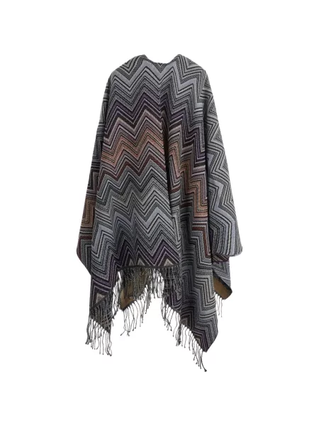 Poncho Missoni cu franjuri tricotate gri