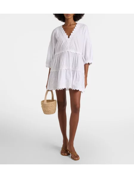 Rochie Juliet Dunn cu broderie din poplin alb