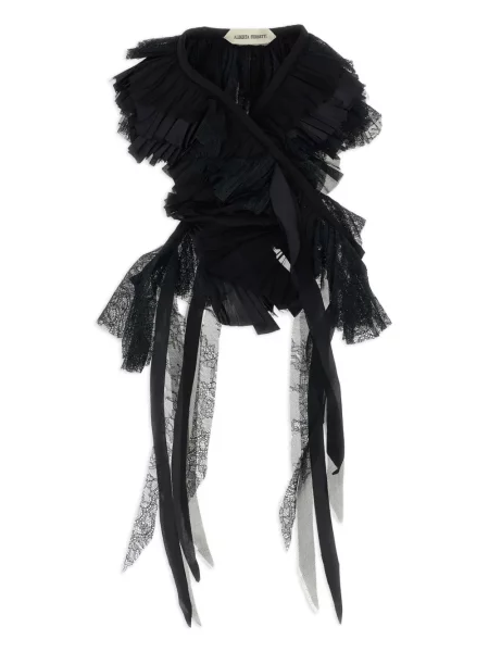 Fular Alberta Ferretti cu franjuri de mătase negru