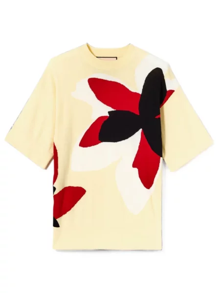 Tricou Plan C cu model floral cu decolteu rotund galben