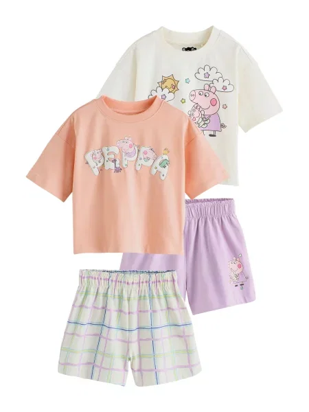Next Pijamale Peppa Pig mov deschis / portocaliu caisă / roz deschis alb