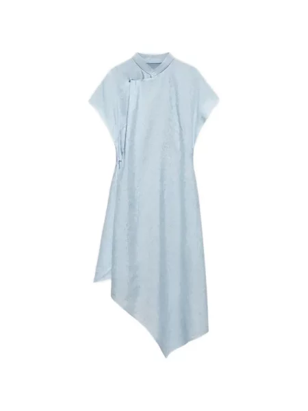 Rochie Shanghai Tang din jacard asimetrică albastru