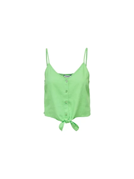 Lniany top Only z dekoltem w serek zielony