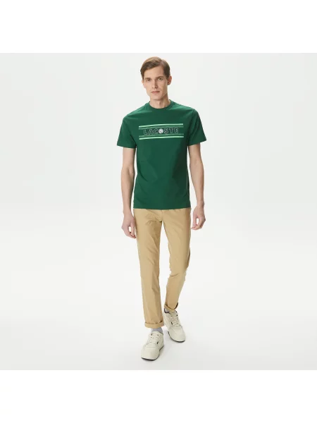 Lacoste Koszulka O Regularnym Kroju Z Nadrukiem Przy Dekolcie zielony