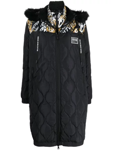 Pikowany płaszcz Versace Jeans Couture z nadrukiem czarny
