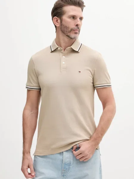 Tommy Hilfiger Тениска с яка и Seasonal бежов