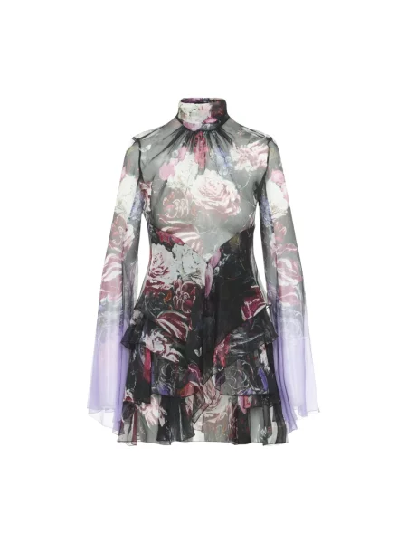 Lniana sukienka mini Roberto Cavalli z nadrukiem