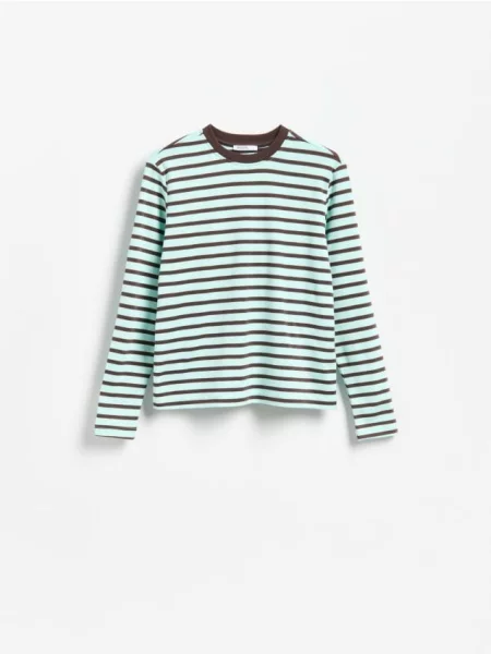 Reserved Bluză longsleeve din mercerizat albastru-pal albastru