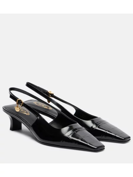 Кожени полуотворени обувки Tod's от лакирана кожа с отворена пета черно