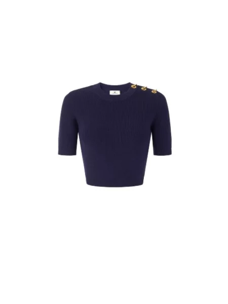 Dzianinowy krótki sweter Elisabetta Franchi niebieski