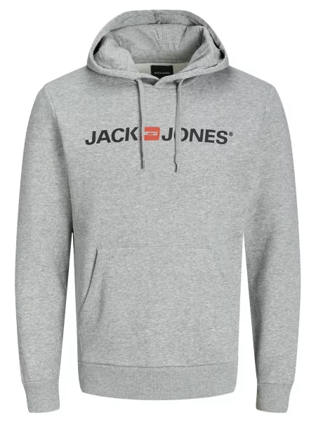 Sivá melírovaná mikina s potlačou a kapucňou Jack & Jones čierna
