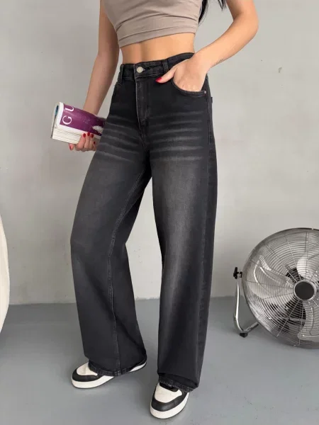 Pantaloni palazzo Dewberry cu talie înaltă negru