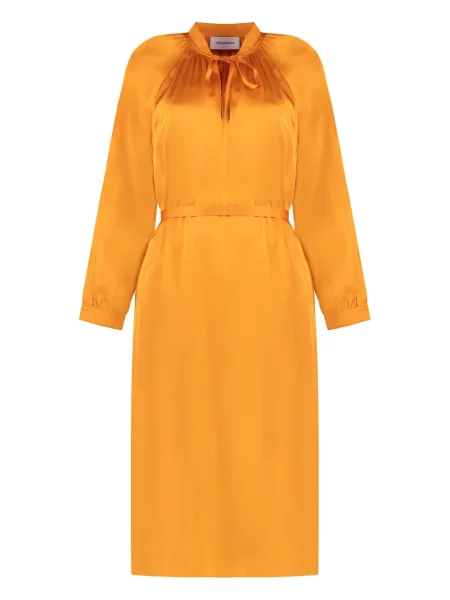 Satynowa sukienka midi Yves Salomon do kolan garniturowa pomarańczowa