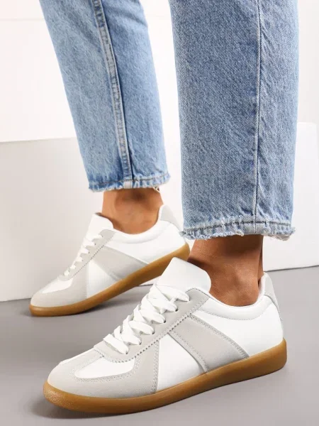 Sneakerși Gri-Albi cu Cusături Decorative Sumina gri