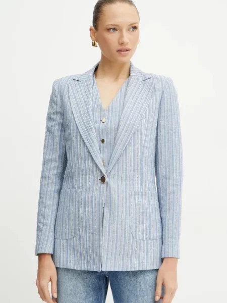 Fracomina blazer din amestec de in un singur rând de cu imprimeu albastru